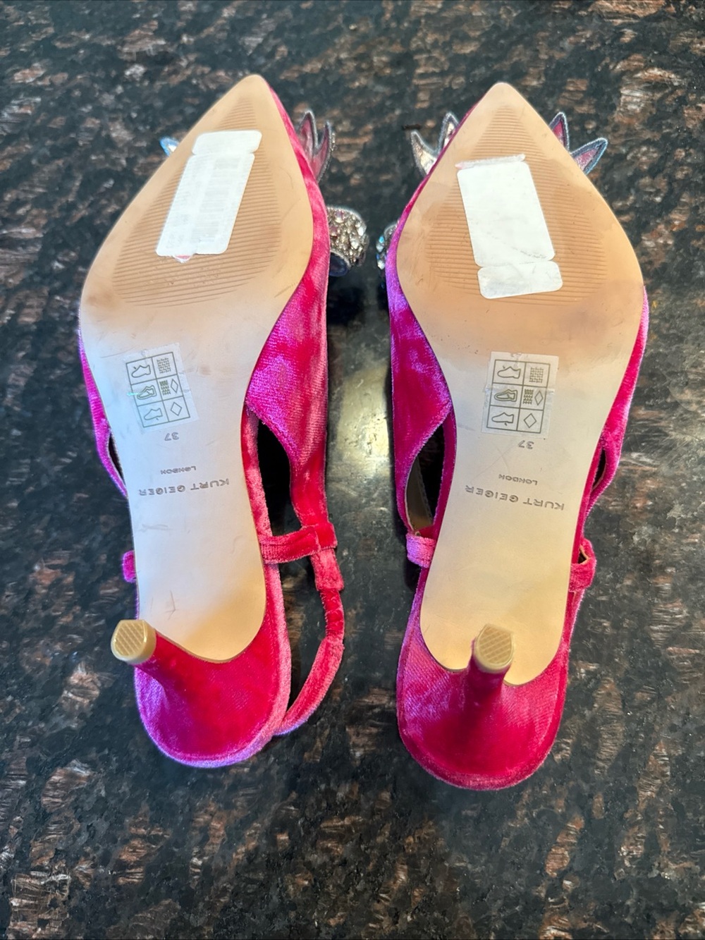 Kurt Geiger Fuchsia Velvet Slingback Flats with Crystal Bow - Picture 8 of 8
